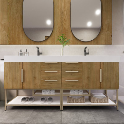 Meuble-lavabo double autoportant 70,8 po avec plateau en acrylique renforcé Marcille