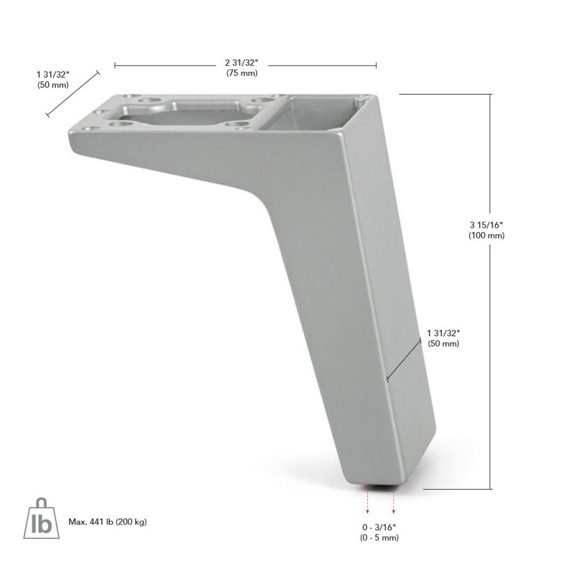 Pied de meuble design, Aluminium