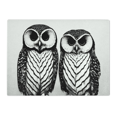 Monochrome Owls Vol.3  Glass Chopping Board