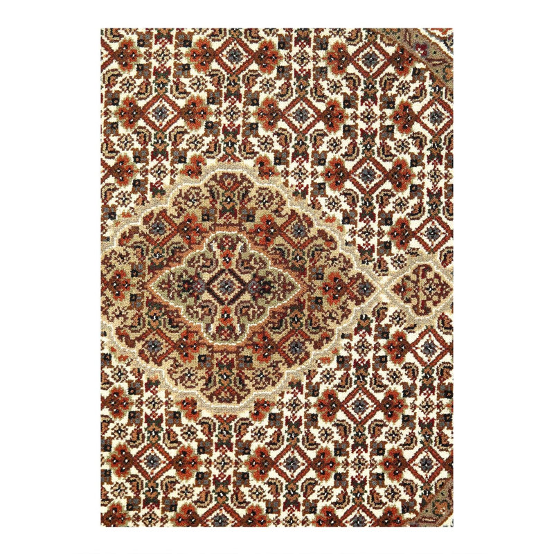 Tapis oriental en coton / laine / soie ivoire / noir / doré Kassey