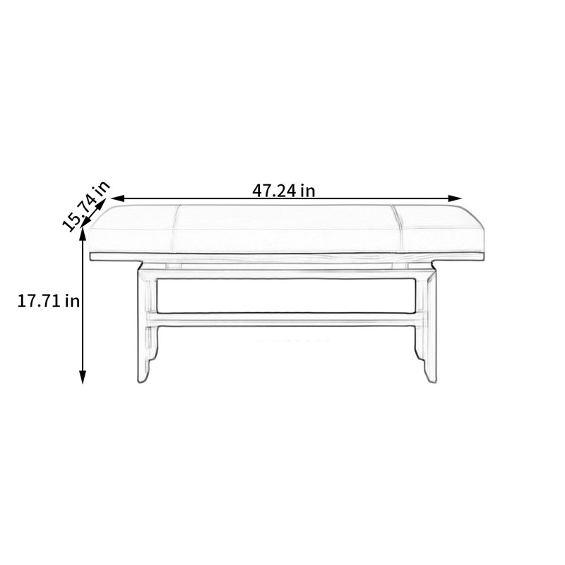 Banc rembourré en cuir massif, H 17,71 po x l 47,24 po x P 15,74 po