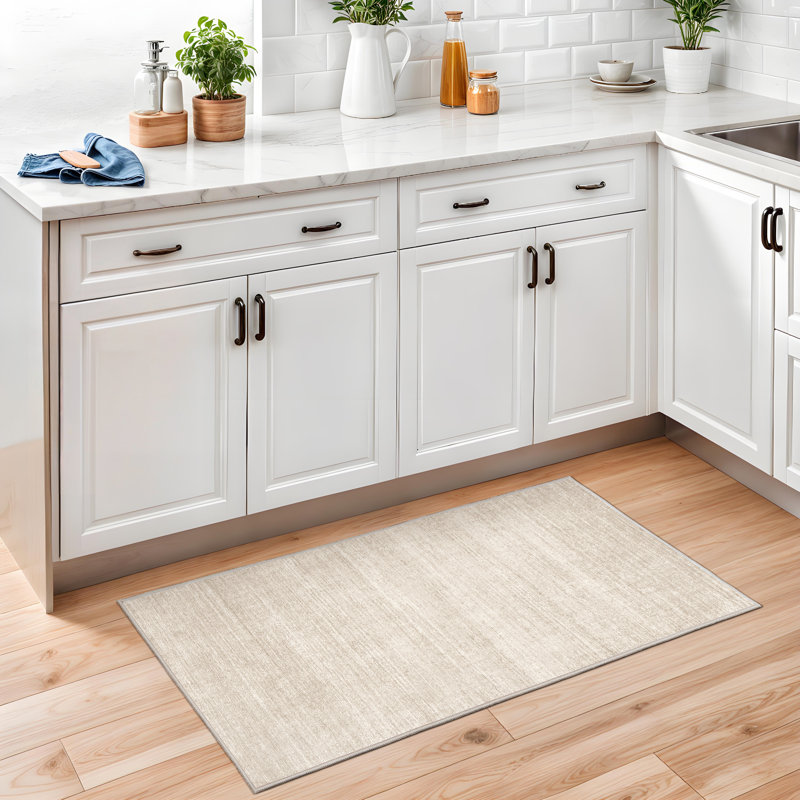 Tapis lavable à rayures rétro antidérapant (beige), Rectangulaire 2 pi x 3 pi, Beige