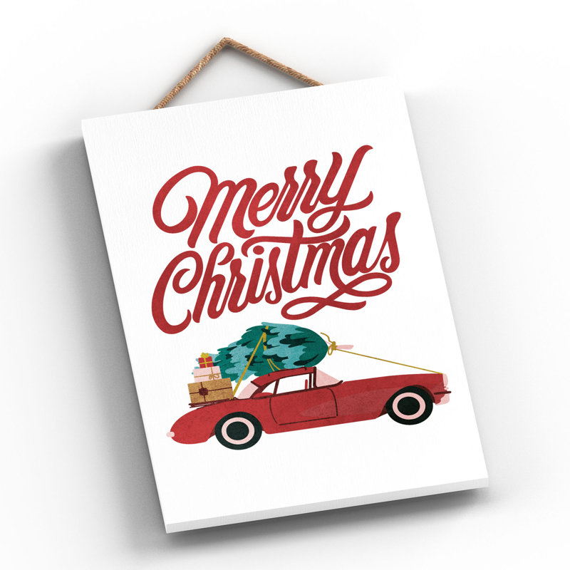 Xmas Merry Christmas Car Wooden Plaque, 28.5cm H x 18.5cm W x 0.9cm D