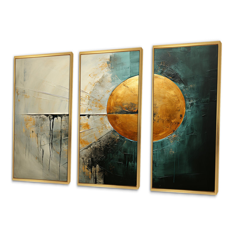Jade Juncture Moon Tranquility - lune, ensemble d'art sur toile, Cadre flottant doré, H 40 po x l 60 po x P 1 po