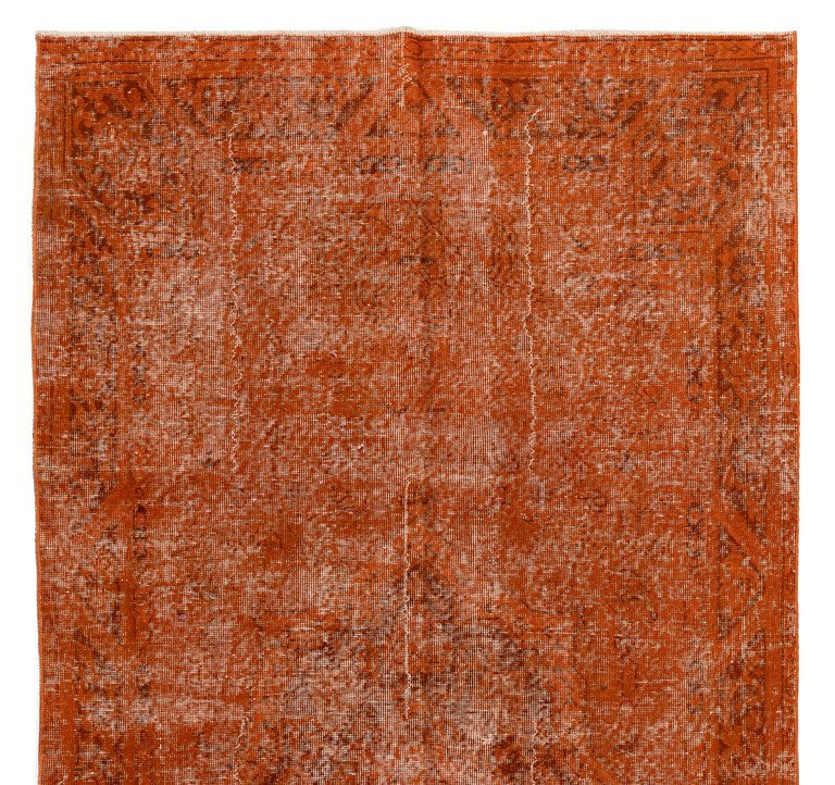 Tapis turc contemporain fabriqué à la main 4,4 x 8,5 pi de couleur orange