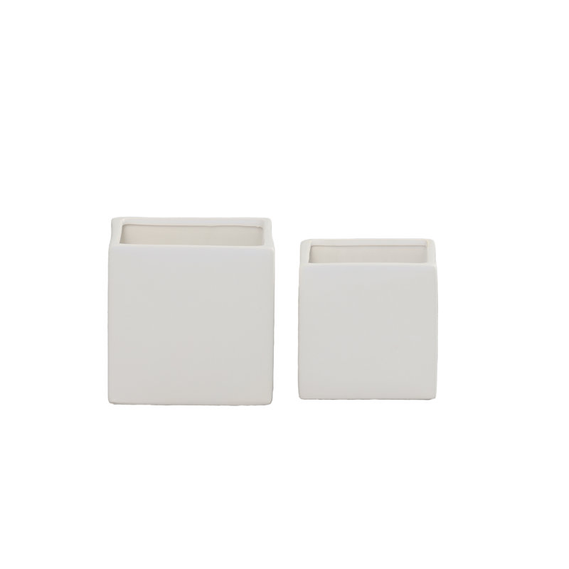 Ceramic Plain Square Pot Matte Finish White