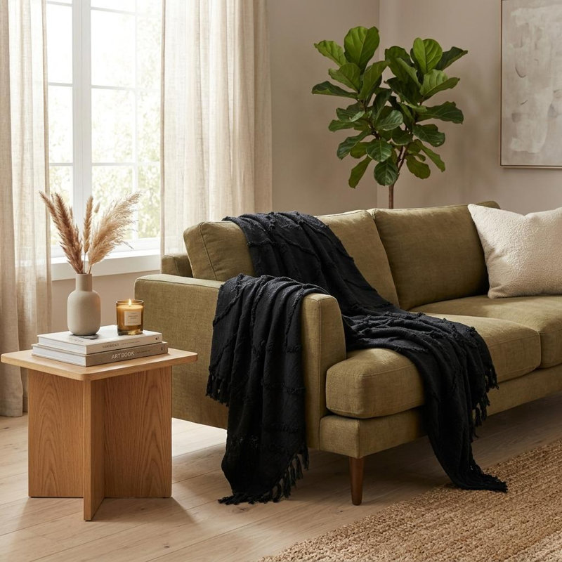 Jeté noir tissé 100% coton texturé