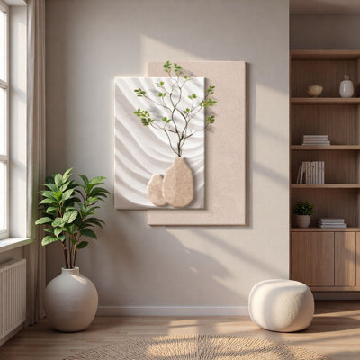 Three-Dimensional Sandstone Plant Wall With Illuminated Mural