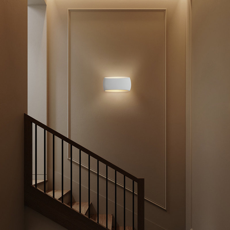 Ceres Modern Indoor Plaster Wall Light, Paintable White Oval Shade, E27 Bulb Base Up & Downlight, 16.5cm H x 30cm W x 12cm D