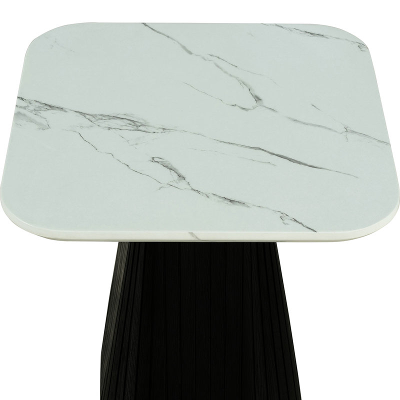 Contemporary Style 3Pc Table Set 1X Square Coffee Table 2X Square End Table Faux Marble Soft Curved Edges Top Primary Living Room