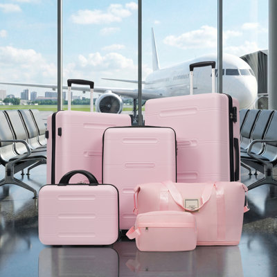 6 Piece Lightweight Hardshell Luggage Set with Spinner Wheels, Password Lock, and Multiple Travel Accessories for Convenience and Security