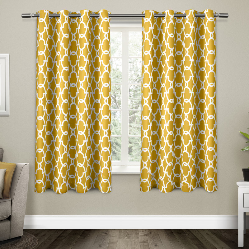 Andish 100% Polyester Room Darkening Curtain Pair, Yellow, 52" W x 63" L