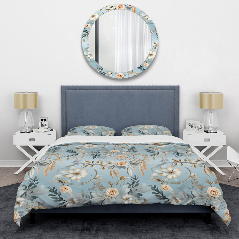 Literie à motif bohème bleu Dreamcatchers, Housse de couette simple + 1 taie décorative stan