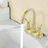 Bathroom Faucet Brushed Gold With Pop-Up Drain & Supply Hoses 2-Handle 360 Degree High Arc Swivel Spout Centerset 4 Inch Vanity Sink Faucet-118610651