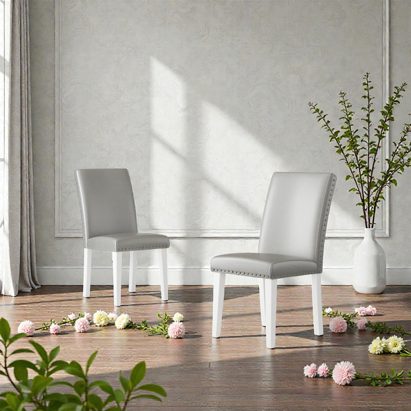 Chaise de salle à manger 25 po x 17,7 po x 37,8 po (seulement les chaises), Grey, White