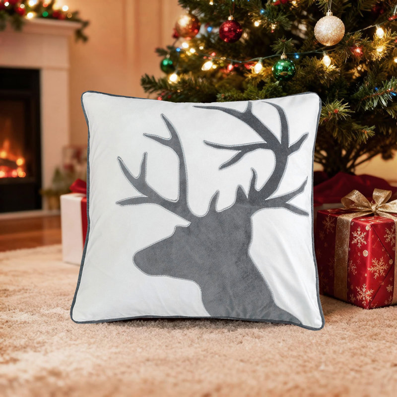 Coussin en velours de 20 po x 20 po, fibre de polyester au lieu du noyau, très doux., Blanc / Gris