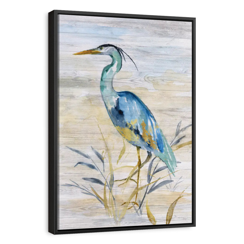 Héron bleu II, Cadre flottant noir, 27 po x 40 po