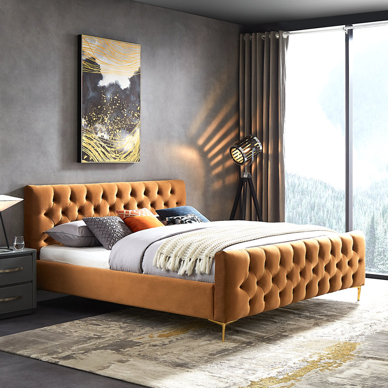 Vicennia Upholstered Platform Bed, Tan, King