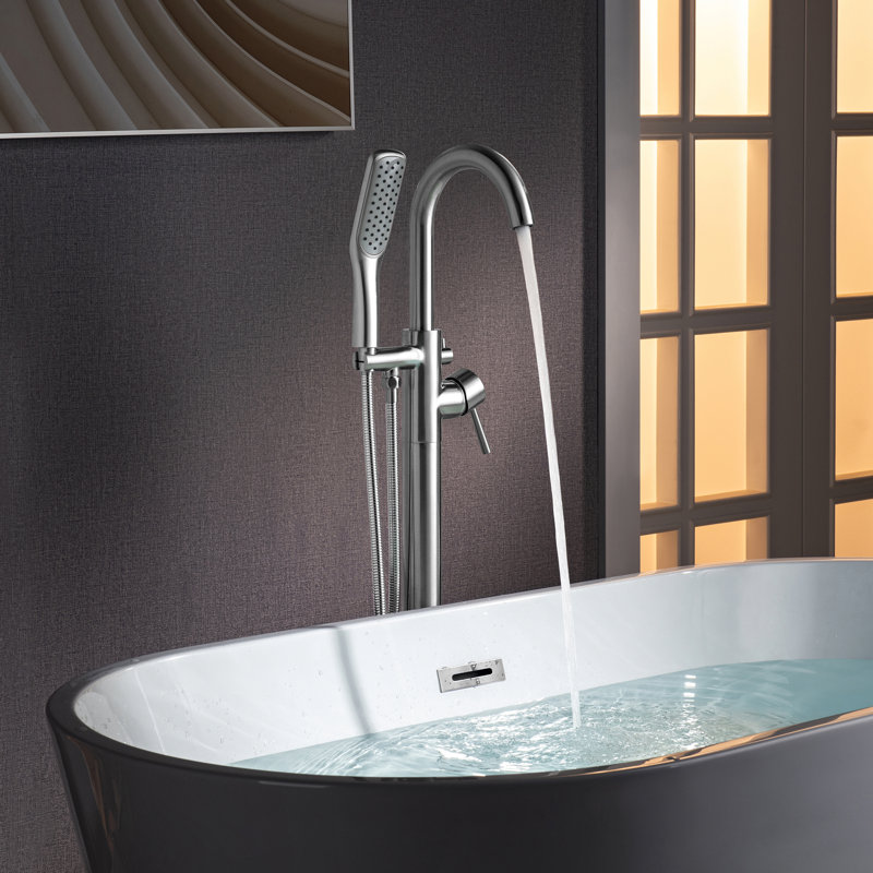 Single Handle Floor Mounted Freestanding Tub Faucet, Polished Chrome