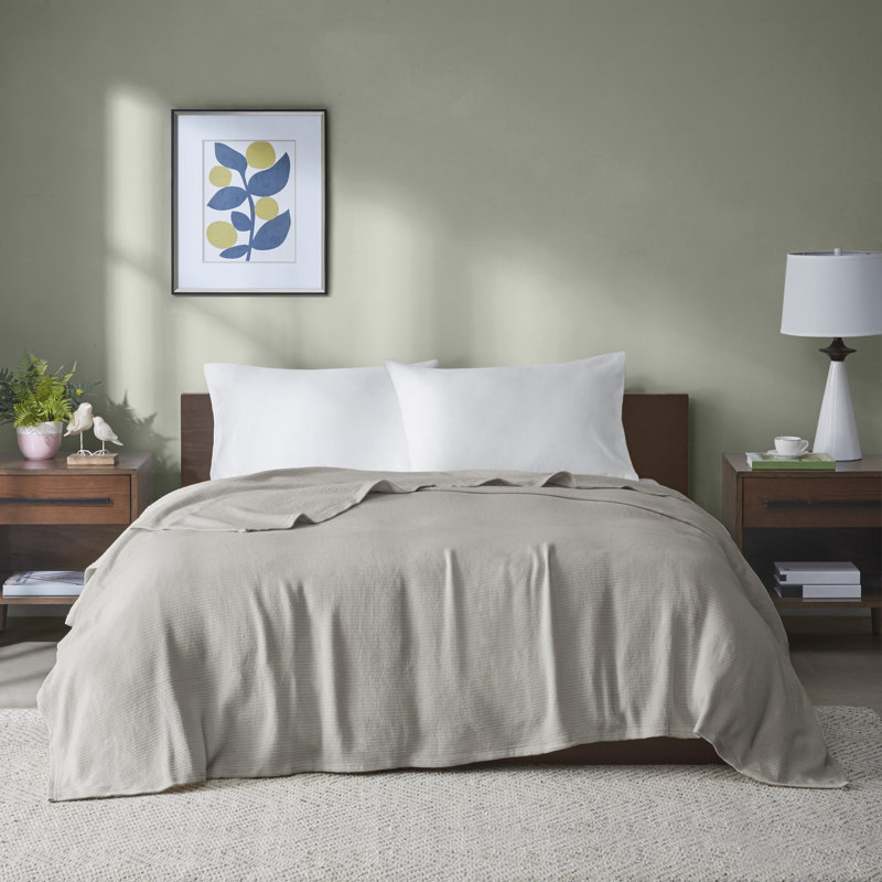 Freshspun Basketweave Grey 100% Cotton Lightweight Cozy Full/Queen Blanket, Queen, Gray