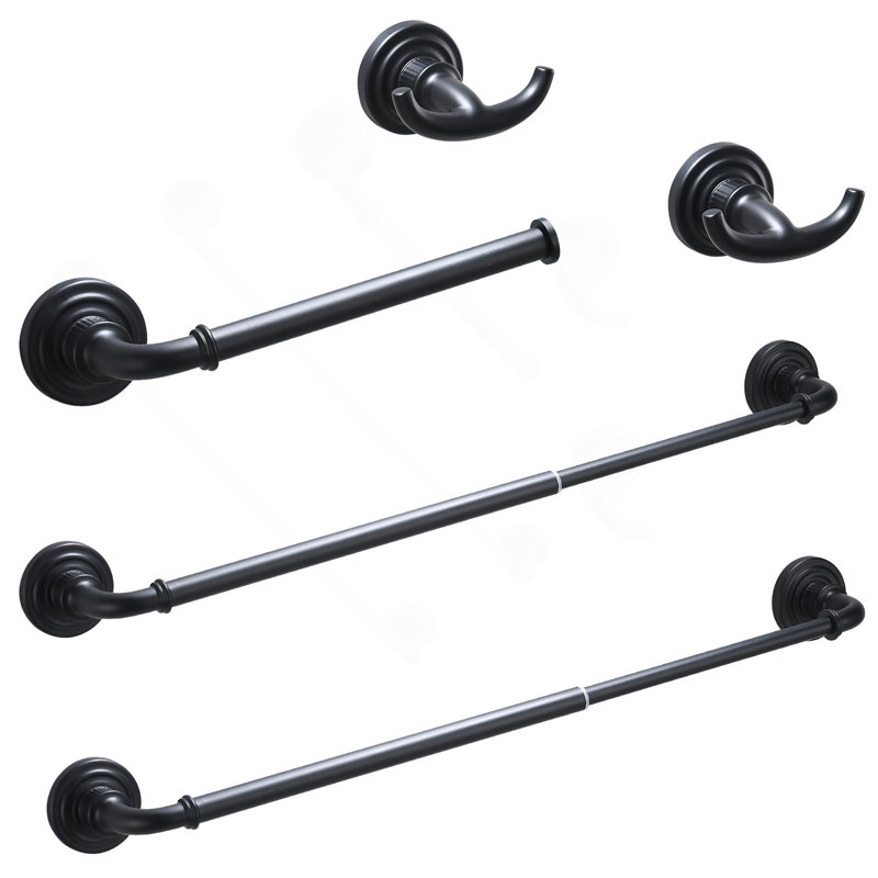 Bathroom Hardware Set Black 4-Pieces Bathroom Towel Rack 24 Inches Adjustable Bathroom Accessories Set, Black