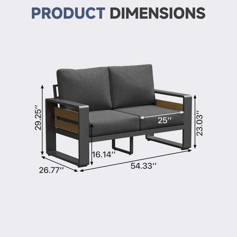 Causeuse d'extérieur en aluminium pour patio avec coussins, Gris foncé