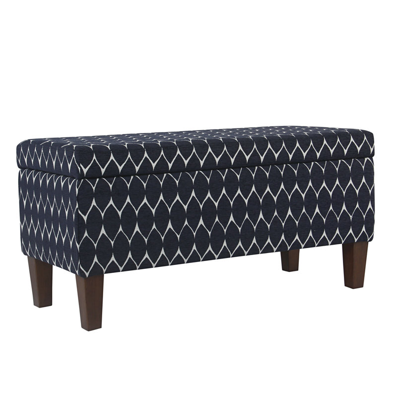 Genoveva Upholstered Storage Bench, Navy Abstract, Dark Walnut