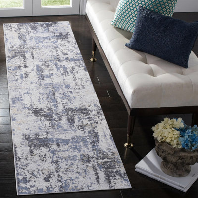 Tapis de couloir gris abstrait en denim