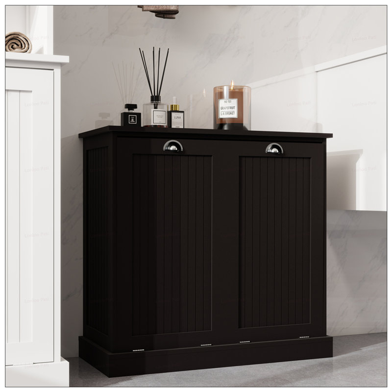 Two-Compartment Tilt-Out Laundry Sorter Cabinet With Durable E1 MDF And Eco-Friendly UV Painting For Efficient Organization