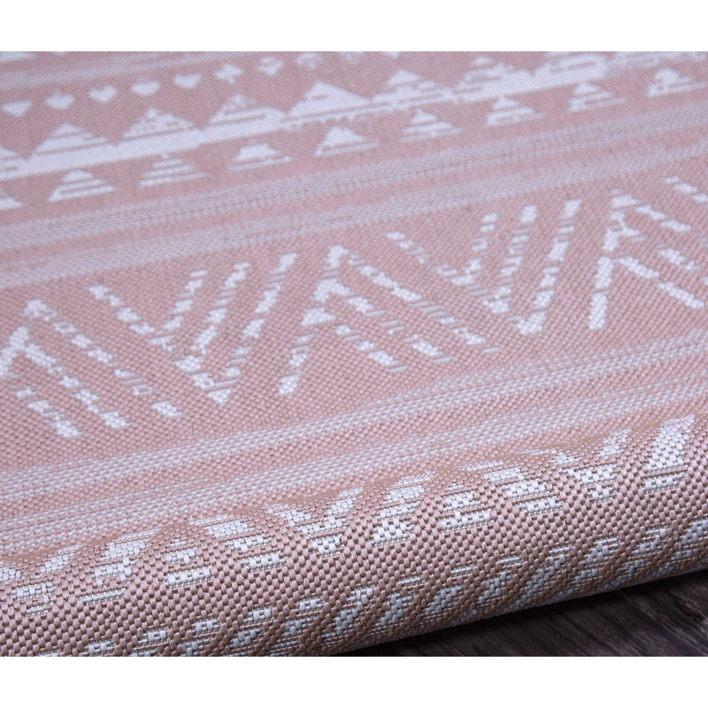 Tapis rose / mauve / blanc en polypropylène tissé à la machine Rectangle Tayyibah, Rectangle 5 pi 3 po x 7 pi 6 po