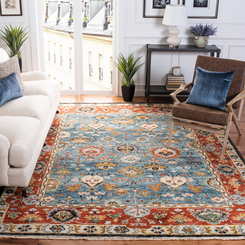 Feasterville Oriental Hand-Knotted Wool Area Rug, Rectangle 9 pi x 12 pi