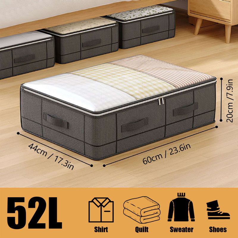 Paquet de 2 sacs de rangement pliables sous le lit de 52 L pour rangement de placards non tissés avec fenêtre et poignées