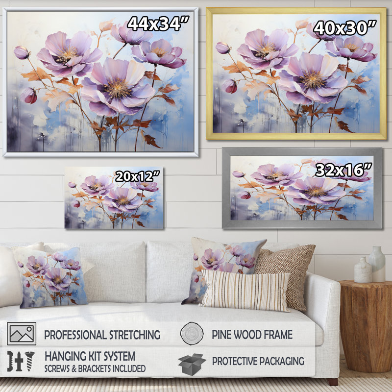 «Mauve Botanical Serenade II», art mural abstrait sur toile, L 32 po x H 16 po, Toile tendue