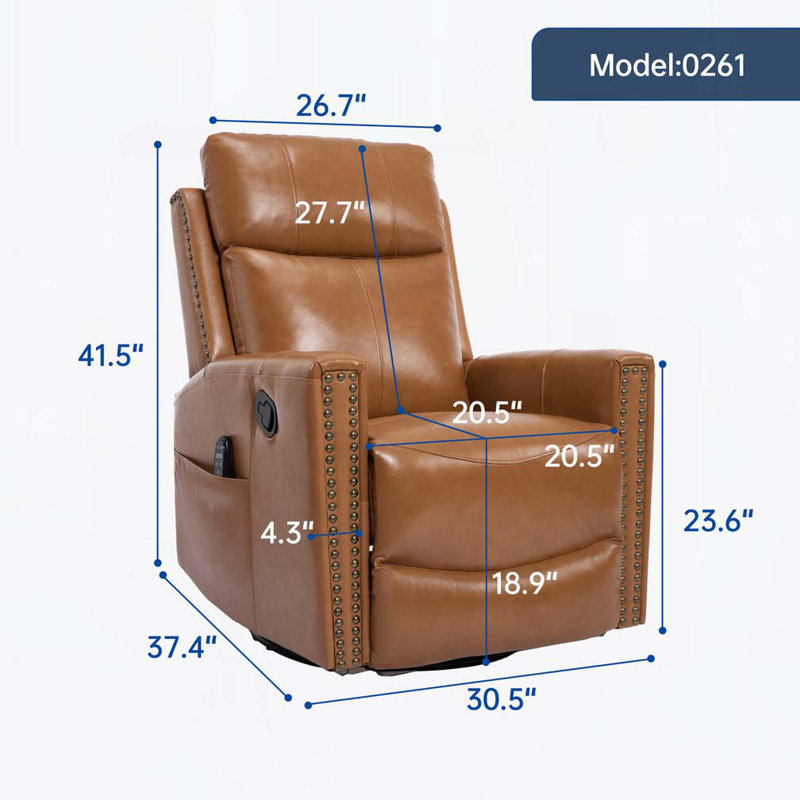 Leather Swivel Manual Recliner Chair with Heat Massage, Orange