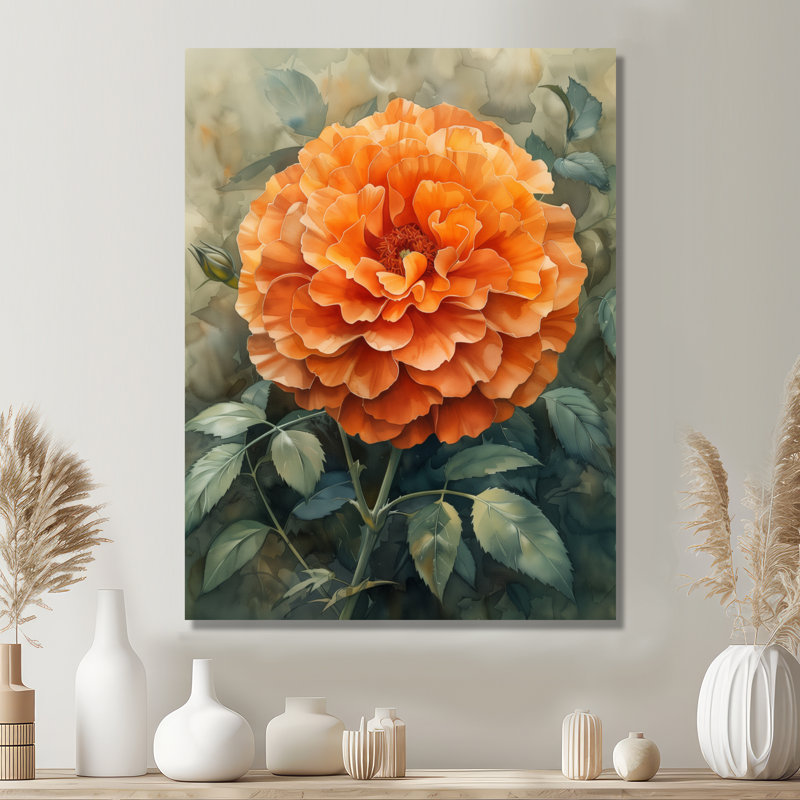 Décoration murale orange et vert parfumée souci Marigold II - souci, Toile tendue, H 12 po x l 20 po