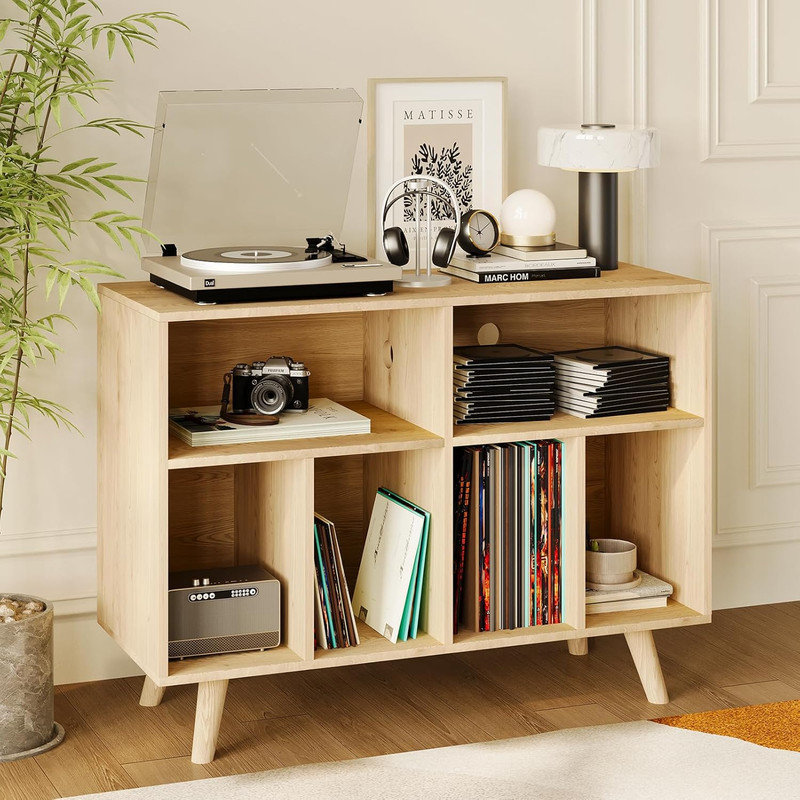 Grand support pour tourne-disque, rangement compact pour disque vinyle, Beige