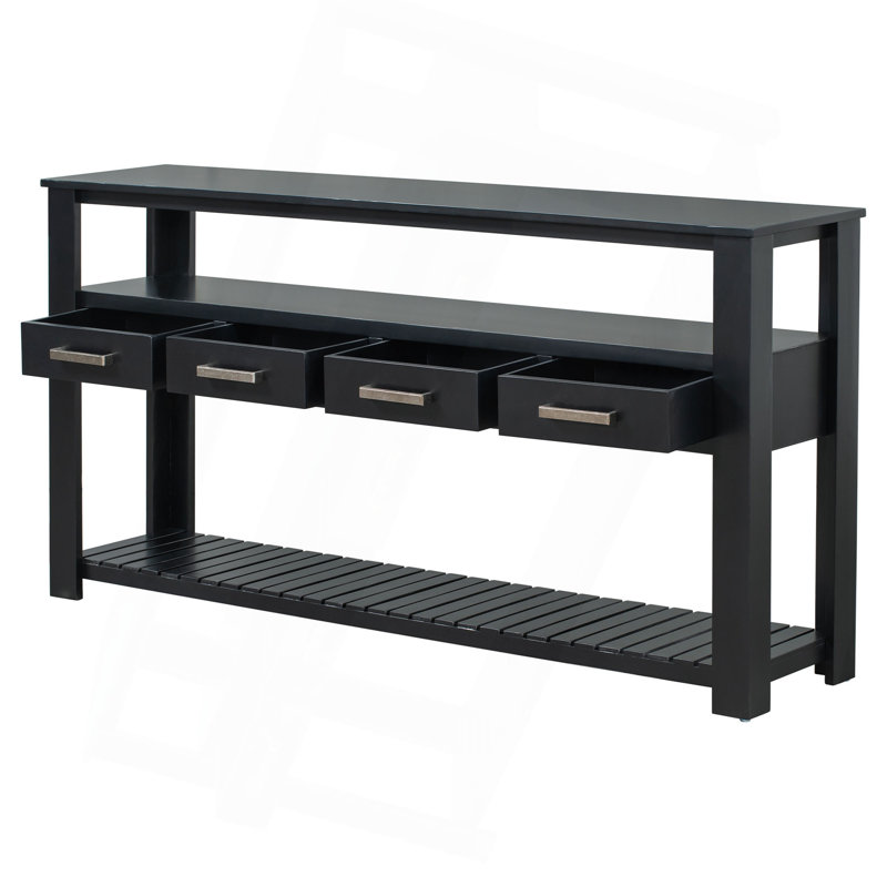 61.5'' Large Entryway Table With 4 Drawers,Painted Console Table With 3-Tier Open Shelves And Metal Handles,Versatile Hallway Sofa Table For Living Room, Bedroom, Foyer And Kitchen