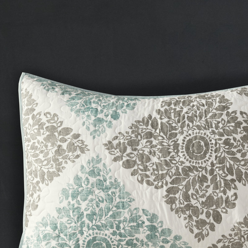 Aqua and Gray Reversible Microfiber Full Quilt Set with Shams