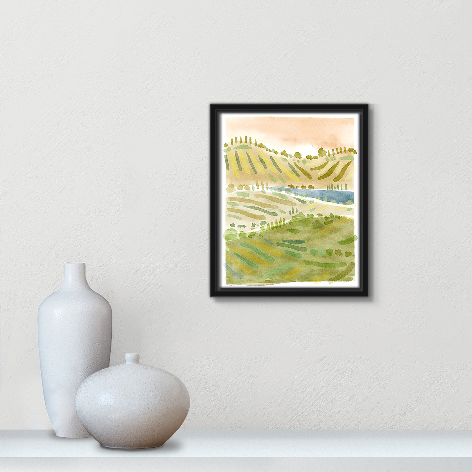Tuscan Countryside Print, Black Floater Framed Canvas, No Mat, 11.5" H x 9.5" W x 2" D
