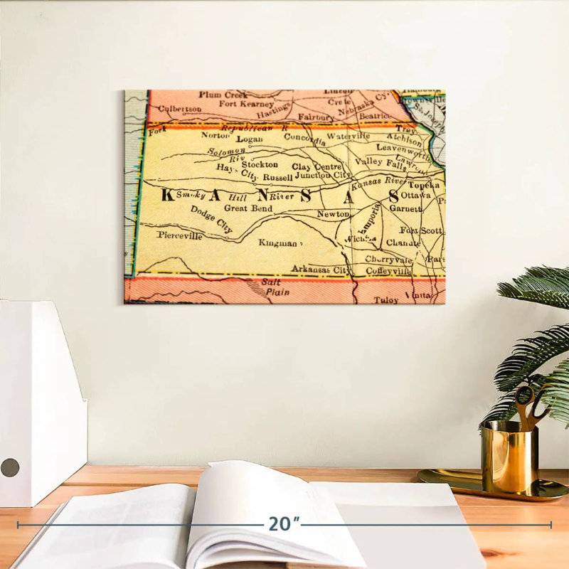 Carte de l'ancien style Kansas, H 8 po x l 12 po