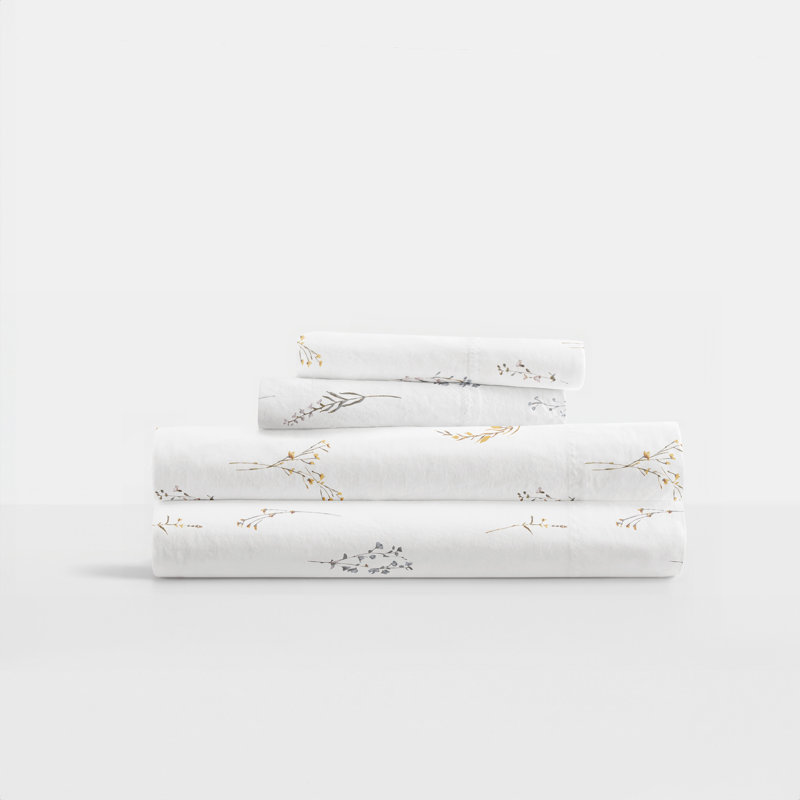 Ensemble de draps 100% satin de coton rétro, Ensemble de draps pour lit simple avec 1 taie d'or