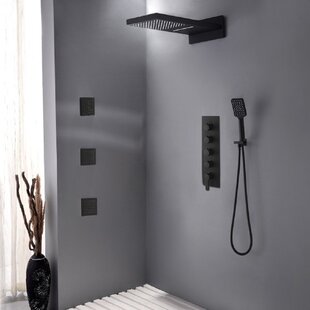 Moda 10 Wall-Mounted Square Rain Shower System with Waterfall Tub Spout in Matte Black