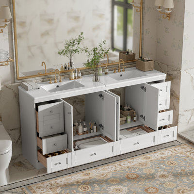 Freestanding Bathroom Vanity with Ceramic Sink, Soft-Close Drawers and Doors, Modern Minimalist Design, Ample Storage