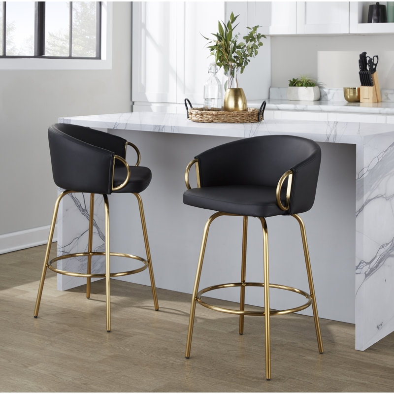 Tabouret de bar et de comptoir Laurenzio, Doré, Noir, noir, noir, noir, Tabouret de comptoir (siège d'une hauteur de 26 p