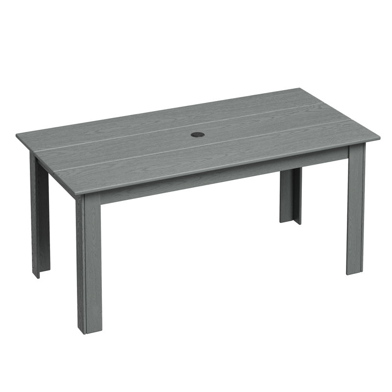 Table de salle à manger rectangulaire en PEHD pour l'extérieur avec trou pour parasol, Gris