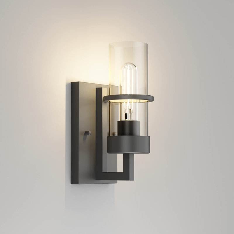 Black Wall Light Fixtures,Industrial Wall Sconces Clear Glass Wall Mount Sconce,Wall Lamp For Living Room Bedroom Hallway(Bulb Not Include)