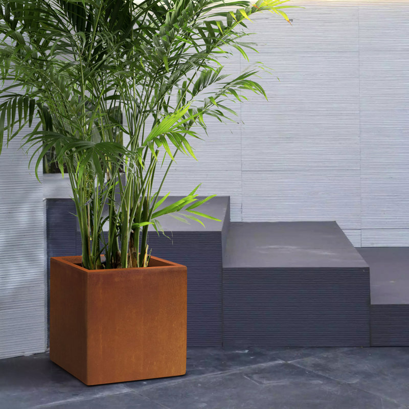 Boîte à fleurs en béton Wabbaseka, H 16 po x l 16 po x P 16 po, Faux acier vieilli