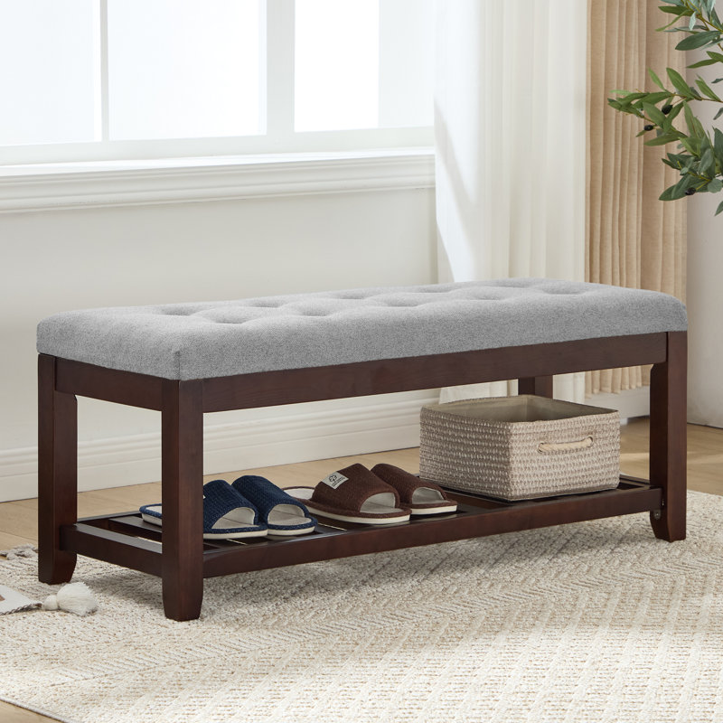 Banc de rangement rembourré pour chaussures de 44 po - parfait pour l'entrée, le vestibule ou le siège de bout, Gris clair