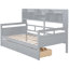 Lit de jour simple, lattes en bois massif gris, rangement de chevet et conception fonctionnelle dans un cadre soutenu, tiroirs pour tablettes-369386317-369386316