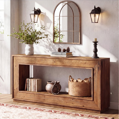 63" Solid Wood Farmhouse Console Table with Open Storage